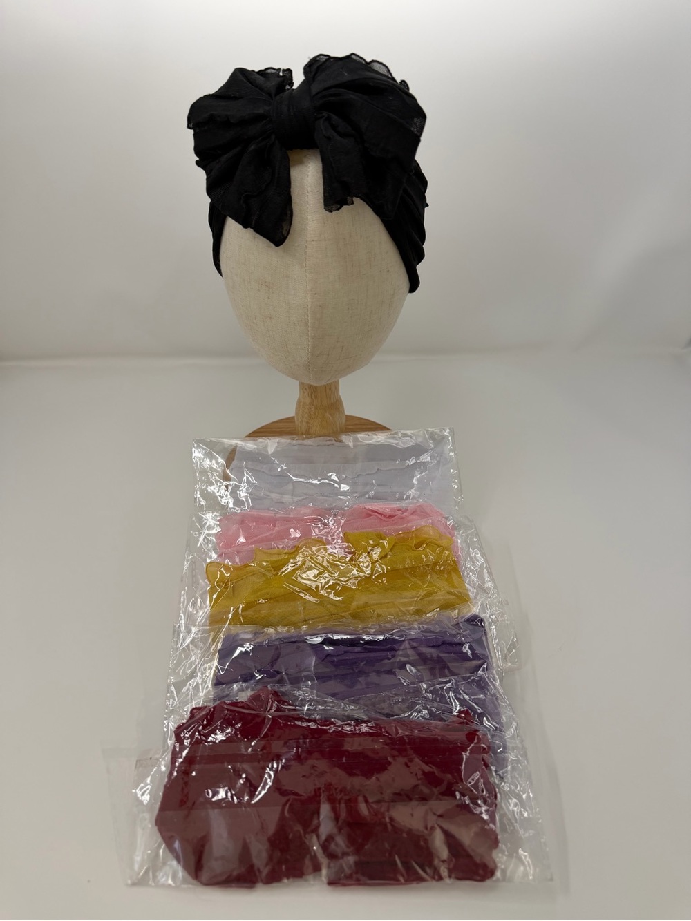 Baby Child Black Bow Turban Headwrap with Multi-Color Pack of Six